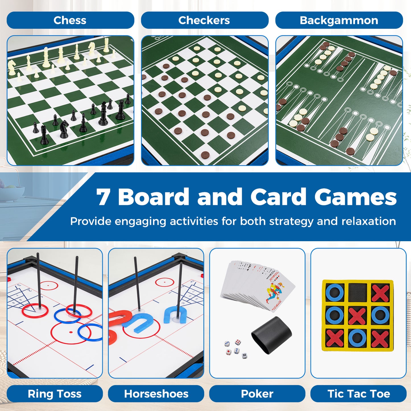 14-in-1 Combo Game Table Set Multi-Game Table 126 CM - Billiards-Blue