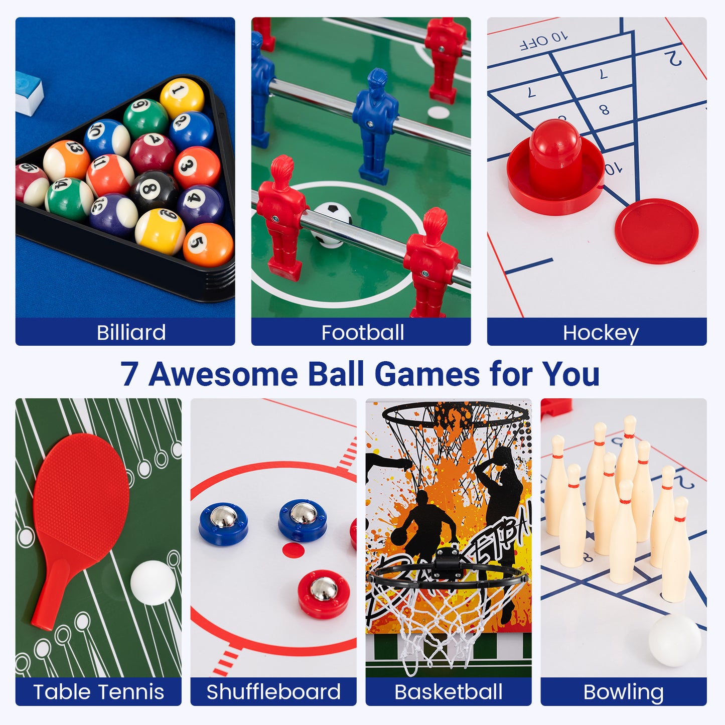 14-in-1 Combo Game Table Set Multi-Game Table 126 CM - Billiards-Natural