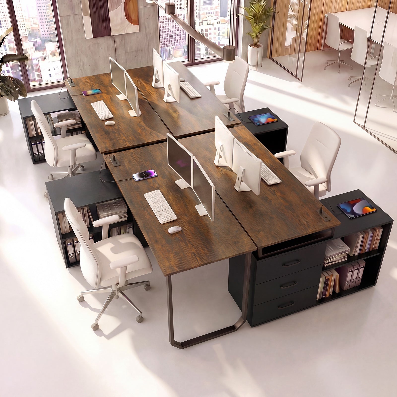 140 cm Reversible L Shaped Desk with 3 Drawers Home Office Desk-Brown
