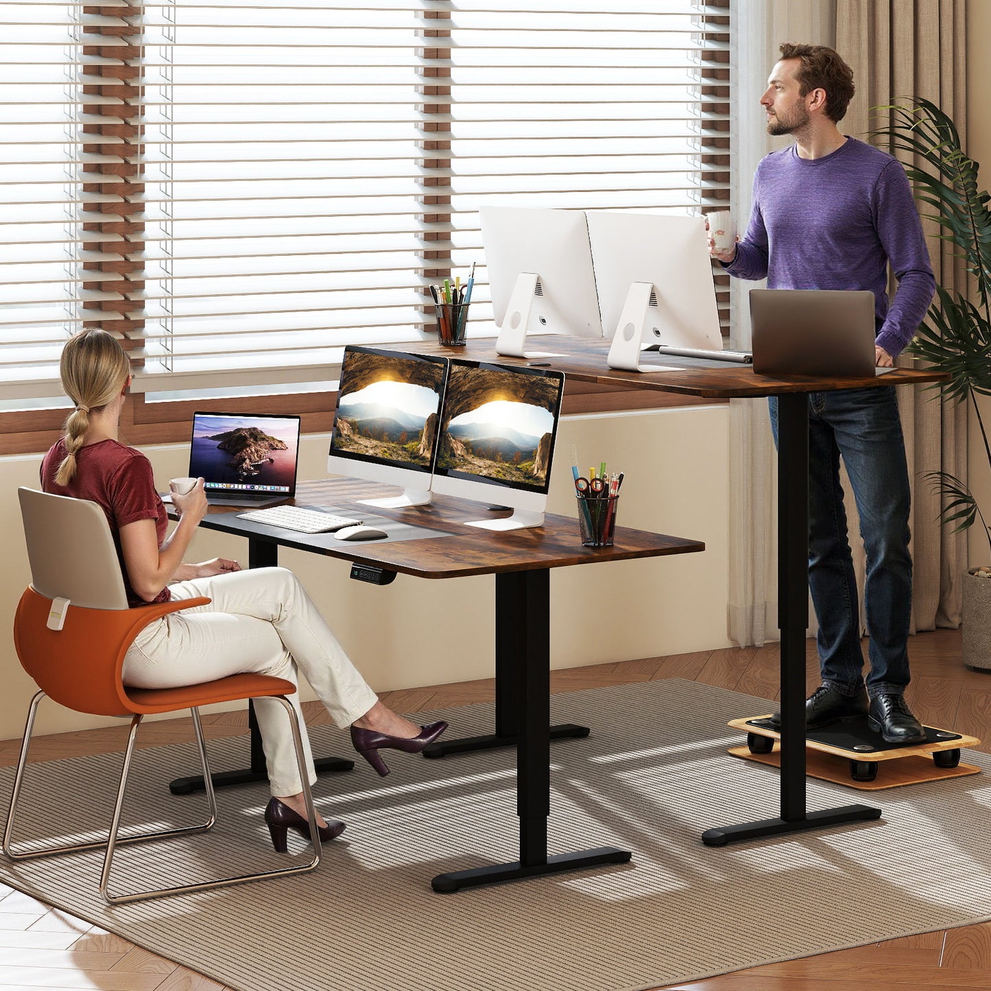 140 x 70 cm Height Adjustable Electric Standing Desk with Anti-Collision Design-Rustic Brown