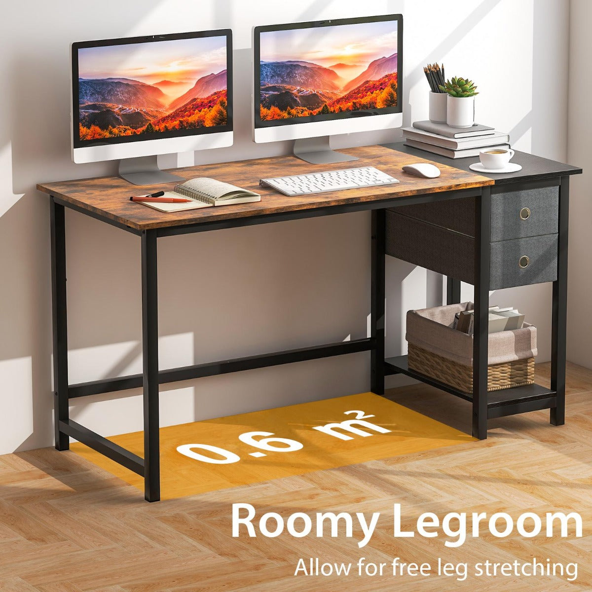 48/55-Inch Home Office Desk with 2 Drawers Hanging Hook-55 Inch