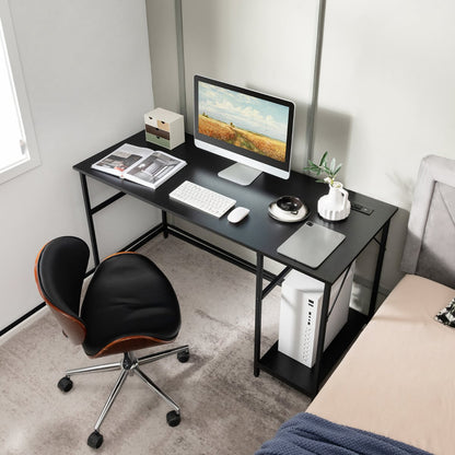140 x 60 CM Computer Desk with Charging Station Home Office PC Desk with 4 Power Outlets and 2 USB Ports-Black