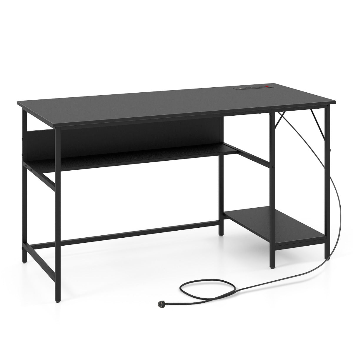 140 x 60 CM Computer Desk with Charging Station Home Office PC Desk with 4 Power Outlets and 2 USB Ports-Black