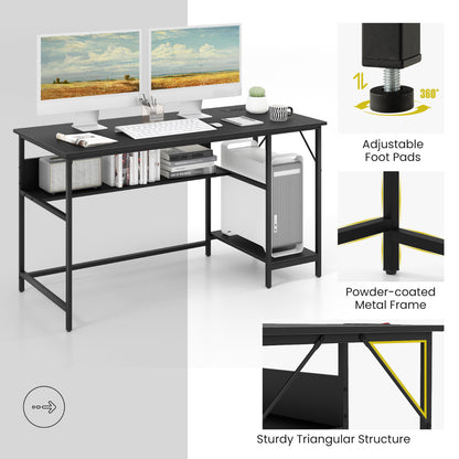 140 x 60 CM Computer Desk with Charging Station Home Office PC Desk with 4 Power Outlets and 2 USB Ports-Black