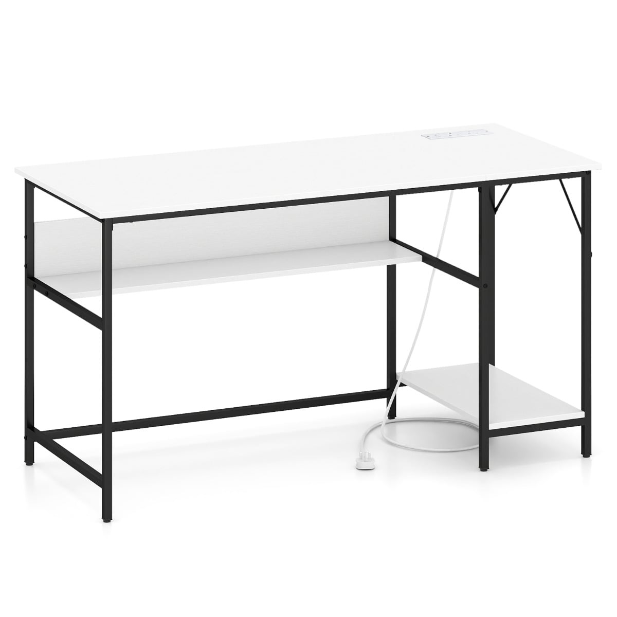 140 x 60 CM Computer Desk with Charging Station Home Office PC Desk with 4 Power Outlets and 2 USB Ports-White