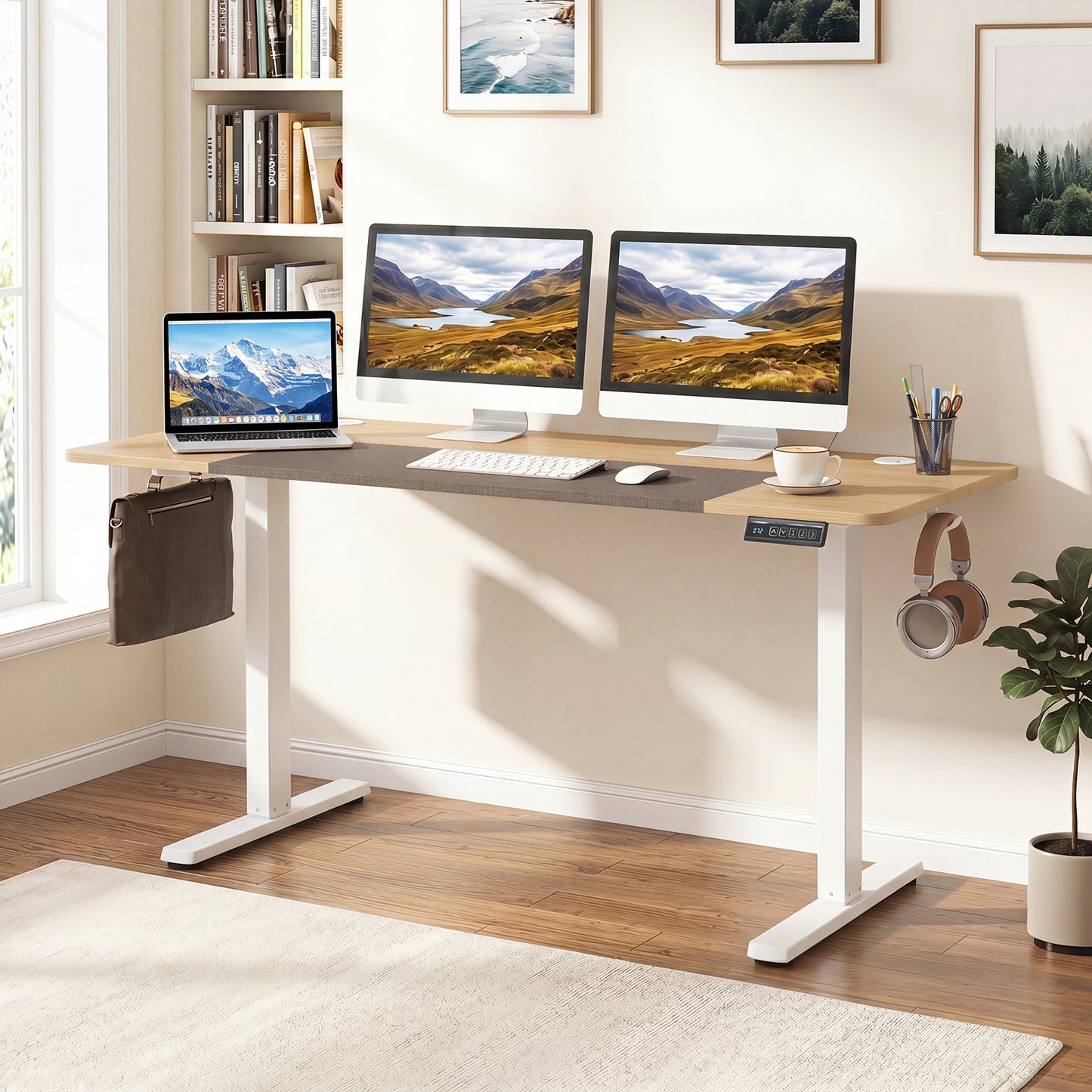 140x60 CM Electric Standing Desk with 3 Memory Heights & LED Panel for Home Office-Natural