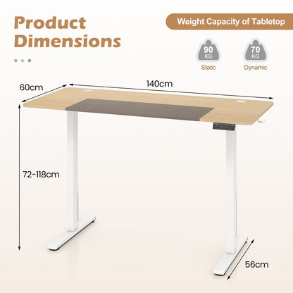 140x60 CM Electric Standing Desk with 3 Memory Heights & LED Panel for Home Office-Natural