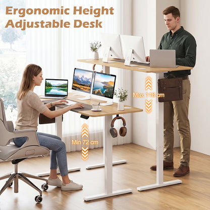 140x60 CM Electric Standing Desk with 3 Memory Heights & LED Panel for Home Office-Natural