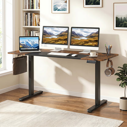 140x60 CM Electric Standing Desk with 3 Memory Heights & LED Panel for Home Office-Rustic Brown