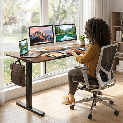 140x60 CM Electric Standing Desk with 3 Memory Heights & LED Panel for Home Office-Rustic Brown