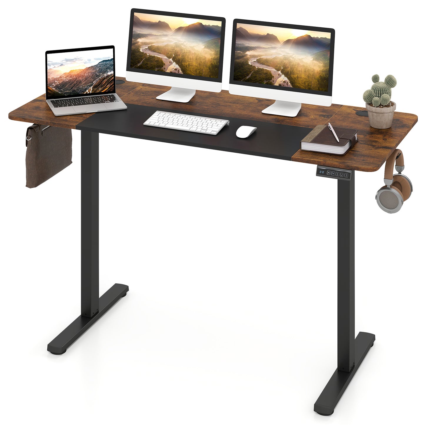 140x60 CM Electric Standing Desk with 3 Memory Heights & LED Panel for Home Office-Rustic Brown