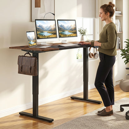 140x60 CM Electric Standing Desk with 3 Memory Heights & LED Panel for Home Office-Rustic Brown
