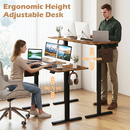 140x60 CM Electric Standing Desk with 3 Memory Heights & LED Panel for Home Office-Rustic Brown