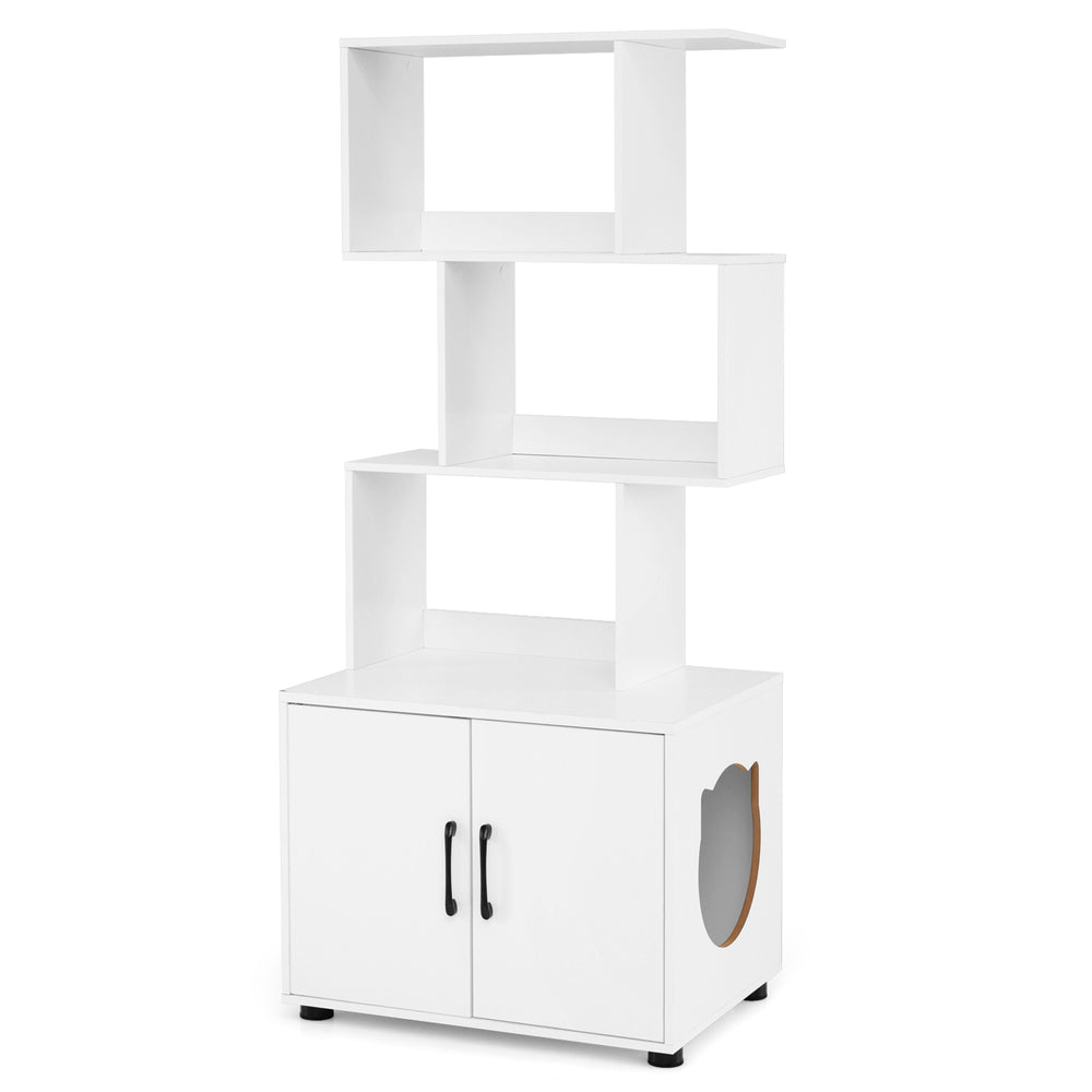 141 CM Tall Cat Litter Box Enclosure with 3 Open Shelves & Side Entry for Indoor-White