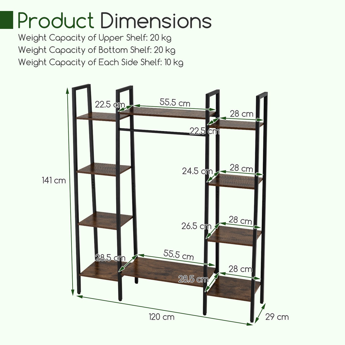141cm Tall Plant Stand 10-Tier Plant with 16 Colors LED Strip Lights-Rusticbrown