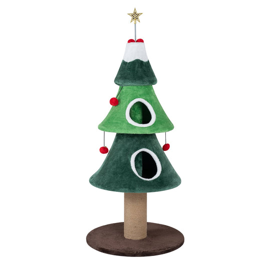 142 cm Christmas Cat Tree with 2 Condos and Thick Jute Scratching Post-Green