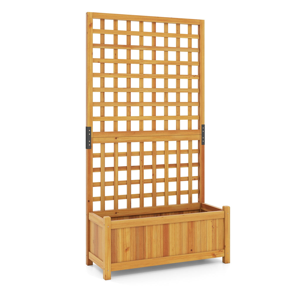 143 cm Wooden Raised Garden Bed with Trellis and Drainage Holes for Climbing Plants-Orange