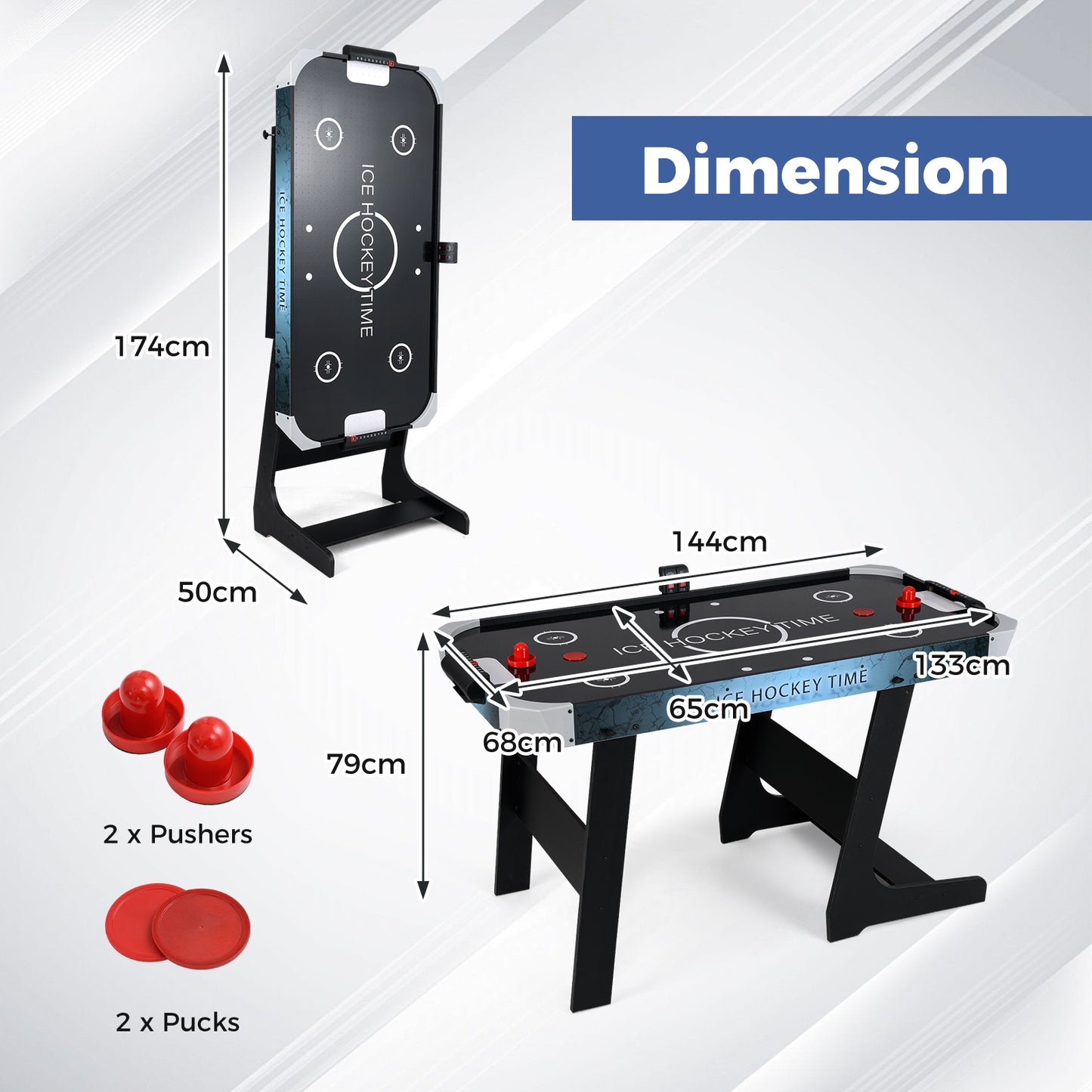 144 CM Foldable Air Hockey Table with 2 Pucks for Kids and Adults-Black