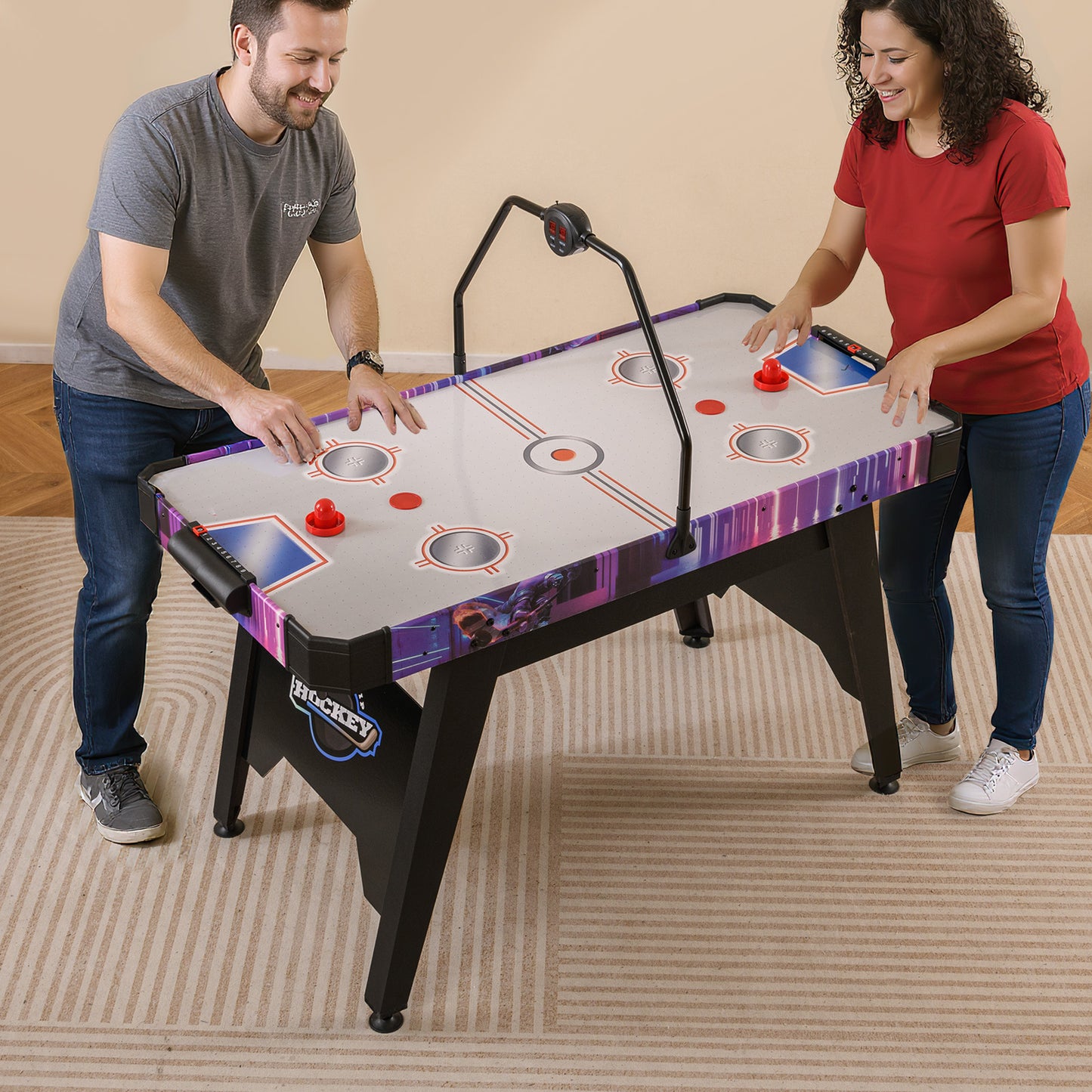 144 CM Air Hockey Table with 2 Pucks and 2 Pushers for Kids and Adults-White