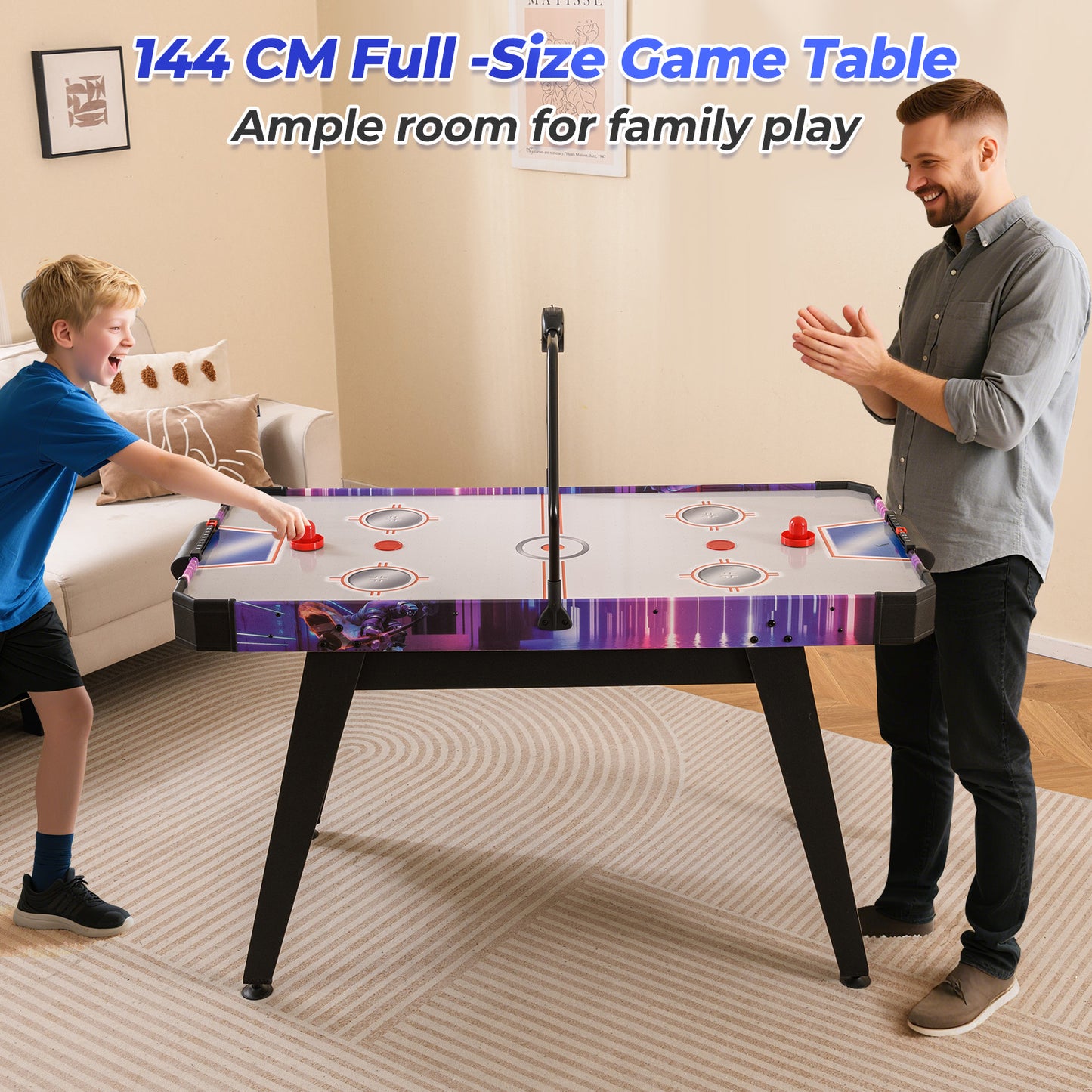 144 CM Air Hockey Table with 2 Pucks and 2 Pushers for Kids and Adults-White