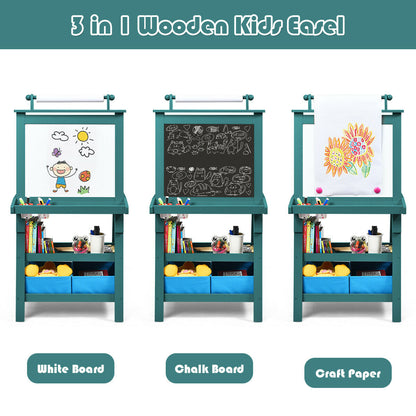 Children's Double-Sided Art Easel with Paper Roll-Blue