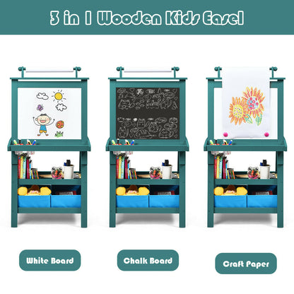 Children's Double-Sided Art Easel with Paper Roll-Blue