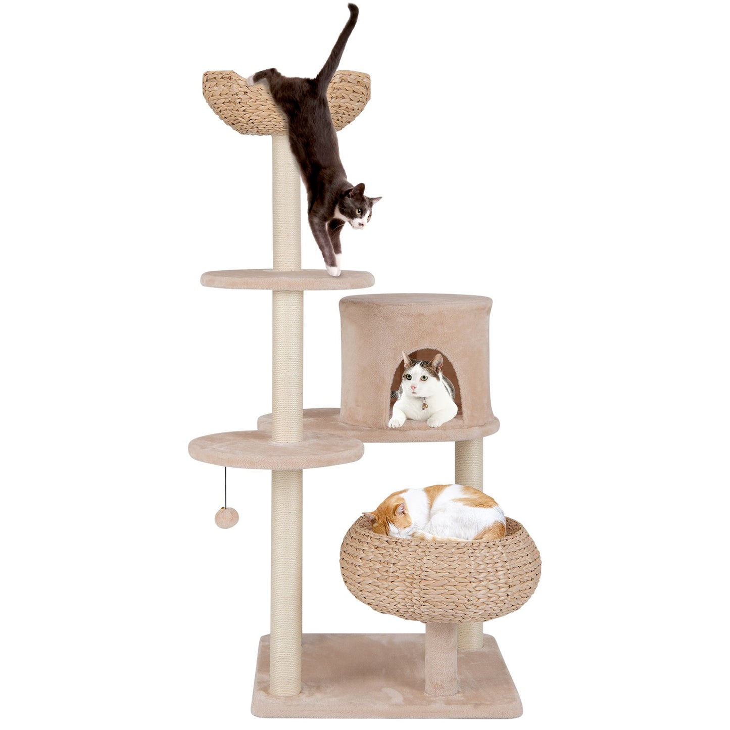 146 cm Cat Tree with Sisal Scratching Posts and Perch-Beige