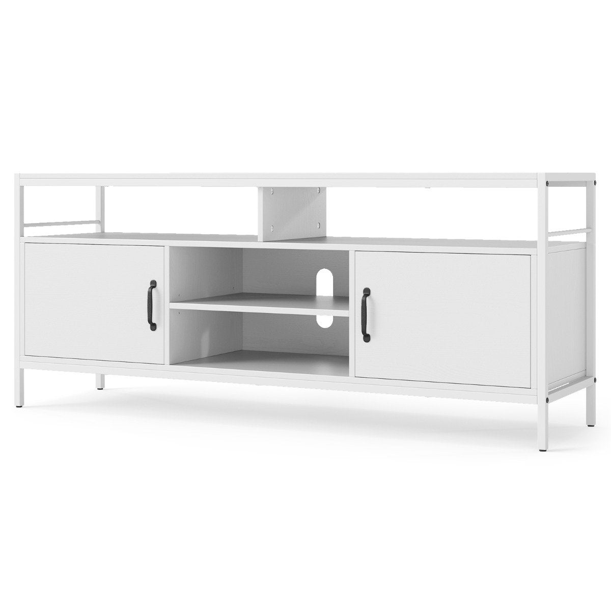 147 cm Industrial TV Stand with Adjustable Shelf for TVs up to 65 Inch-White