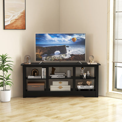 147cm TV Stand for TVs up to 65 Inches with 6 Open Storage Shelves-Black
