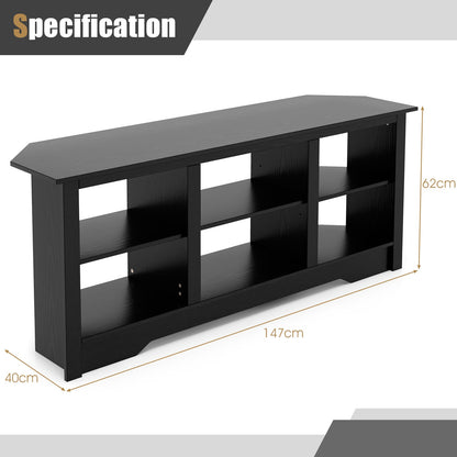 147cm TV Stand for TVs up to 65 Inches with 6 Open Storage Shelves-Black