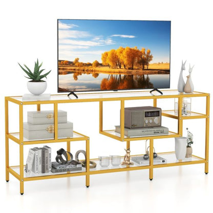 58 Inch TV Console Table with Tempered Glass Shelves for Living Room-Gold