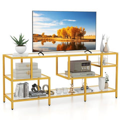 58 Inch TV Console Table with Tempered Glass Shelves for Living Room-Gold