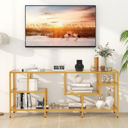 58 Inch TV Console Table with Tempered Glass Shelves for Living Room-Gold