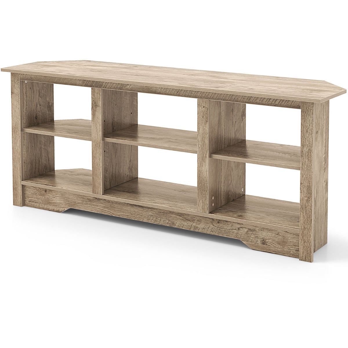 147cm TV Stand for TVs up to 65 Inches with 6 Open Storage Shelves-Grey