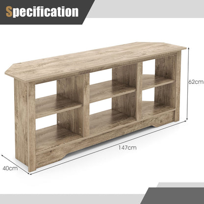 147cm TV Stand for TVs up to 65 Inches with 6 Open Storage Shelves-Grey
