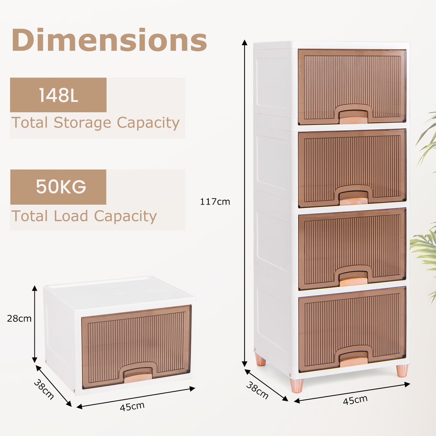 4-Tier Storage Bins Stackable Storage Containers with Magnetic Doors-White