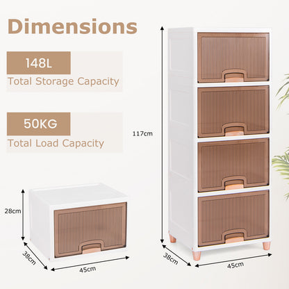 4-Tier Storage Bins Stackable Storage Containers with Magnetic Doors-White