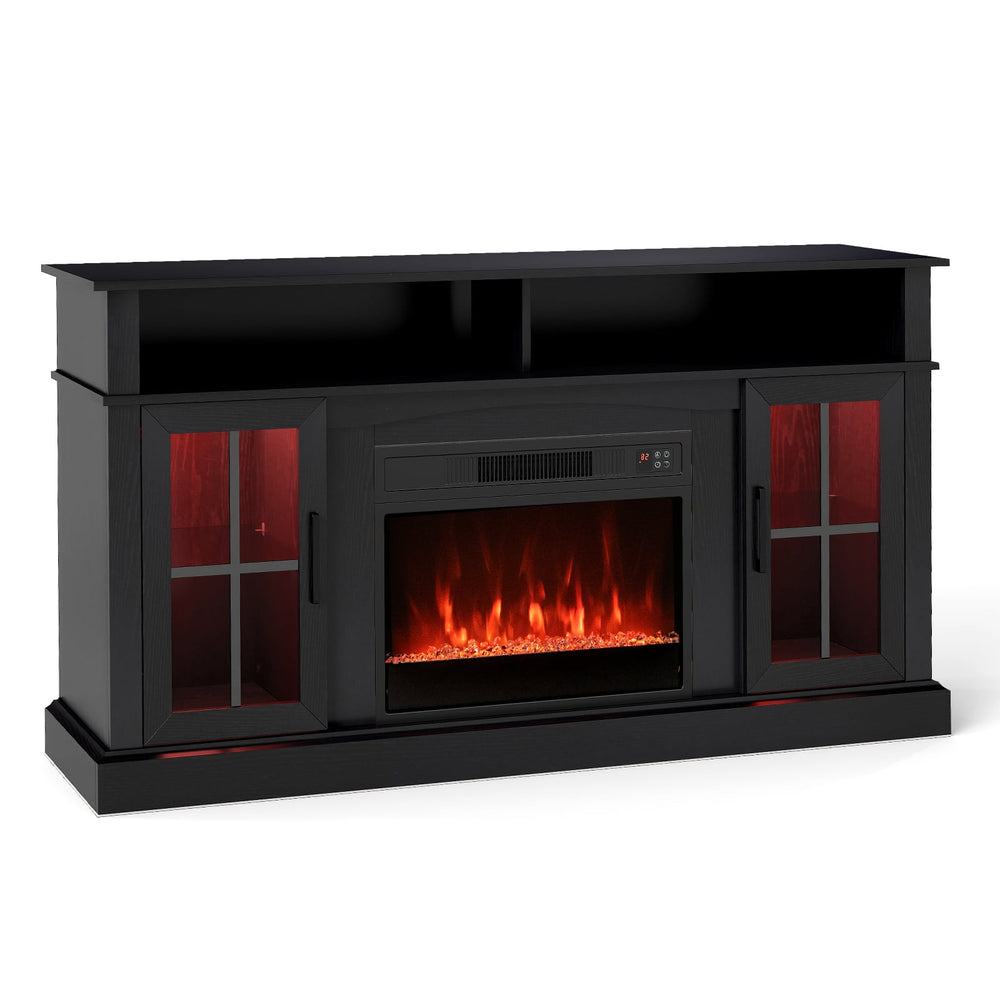 148cm Fireplace TV Stand with LED Lights Entertainment Center for 65 Inch TV-Black