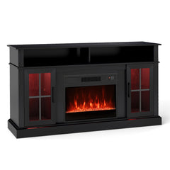 148cm Fireplace TV Stand with LED Lights Entertainment Center for 65 Inch TV-Black