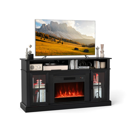 148cm Fireplace TV Stand with LED Lights Entertainment Center for 65 Inch TV-Black