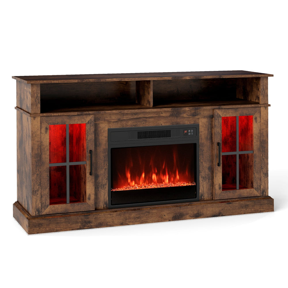 148cm Fireplace TV Stand with LED Lights Entertainment Center for 65 Inch TV-Brown