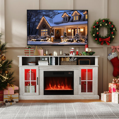 148cm Fireplace TV Stand with LED Lights Entertainment Center for 65 Inch TV-Grey