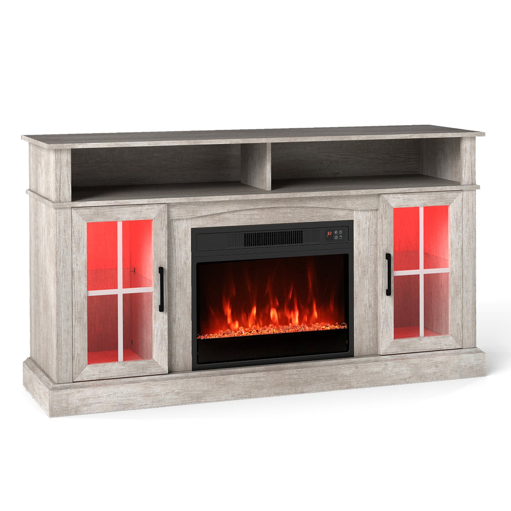 148cm Fireplace TV Stand with LED Lights Entertainment Center for 65 Inch TV-Grey