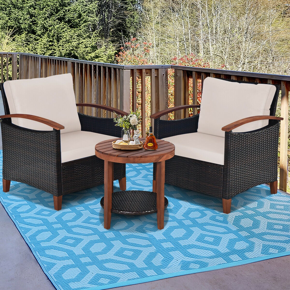 3-Piece Rattan Furniture Set with Removable Cushions abd Washable Covers-Brown