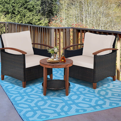3-Piece Rattan Furniture Set with Removable Cushions abd Washable Covers-Brown