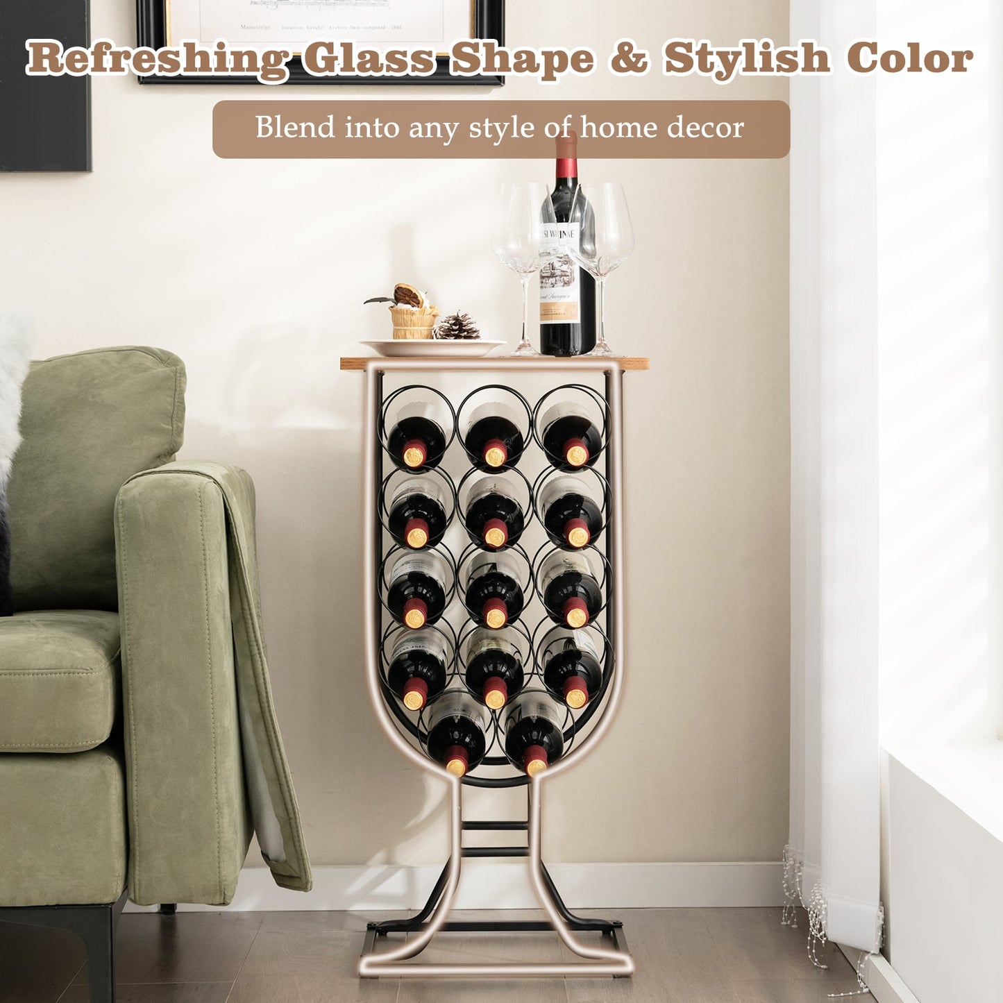 14 Bottles Wine Rack with Detachable and Lockable Wheels-Black