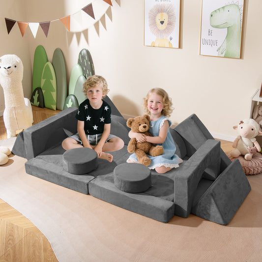 14 PCS Modular Kids Play Couch Child Sectional Sofa Building Blocks Playset-Grey