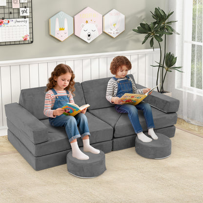 14 PCS Modular Kids Play Couch Child Sectional Sofa Building Blocks Playset-Grey