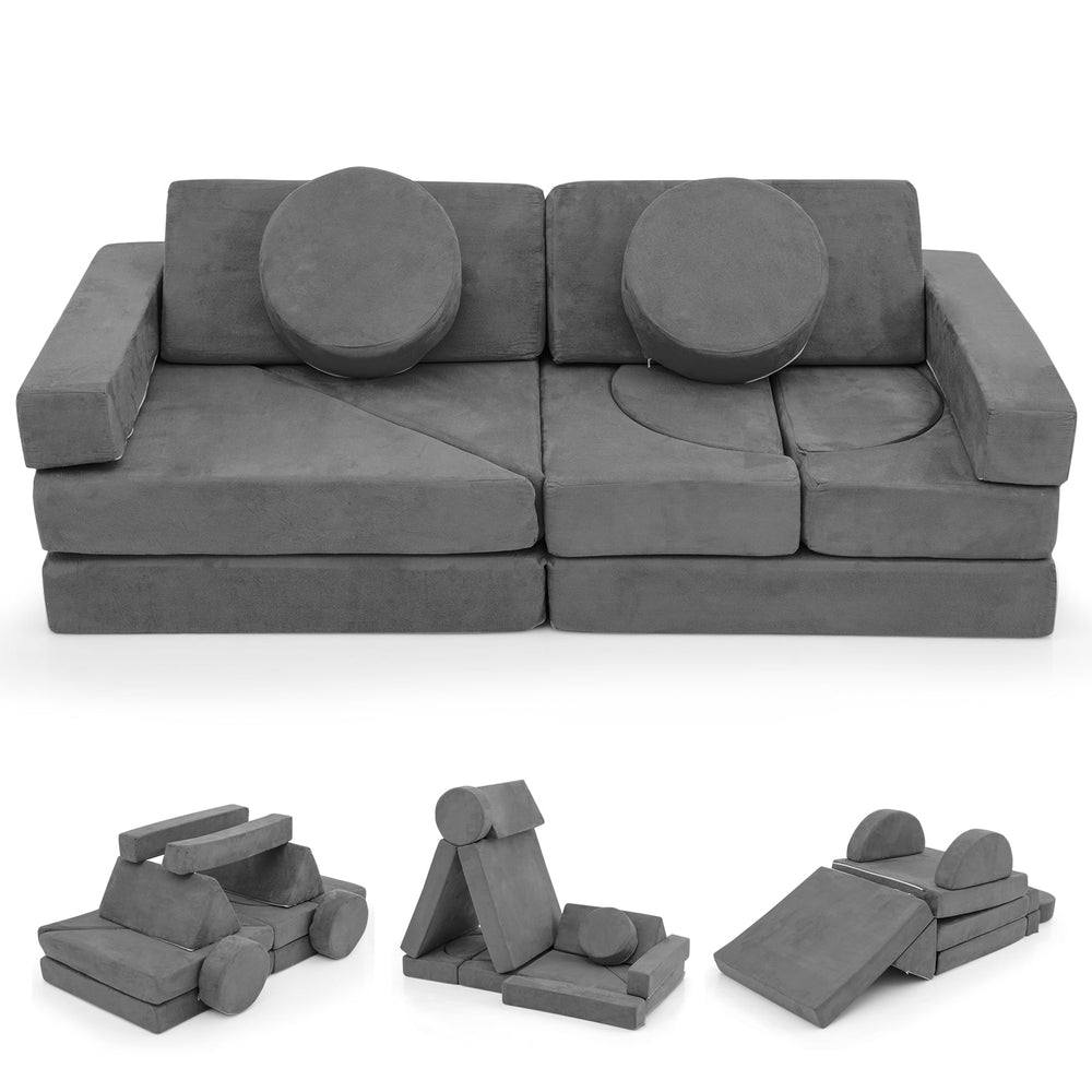14 PCS Modular Kids Play Couch Child Sectional Sofa Building Blocks Playset-Grey