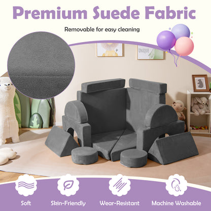14 PCS Modular Kids Play Couch Child Sectional Sofa Building Blocks Playset-Grey